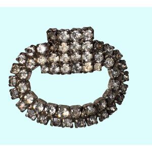 Vintage Rhinestone Belt Buckle Or Brooch Oval Shape Double Row Stones 2 Inches W